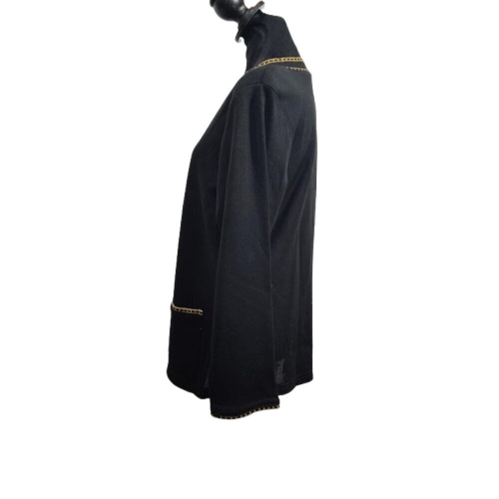 Cathy Daniels Long Sleeve Black W/Gold Trim Medium Blouse with Shoulder Pads NWT - Picture 5 of 10